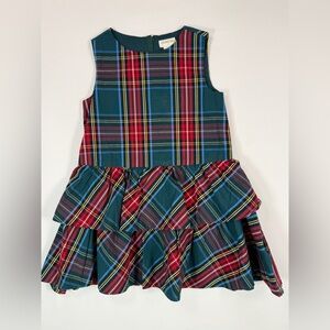 CREWCUTS Girls Tartan Plaid Tiered Ruffle Dress Green Holiday Preppy Size 3